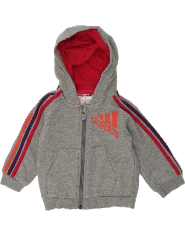 men's cotton sweaters -ADIDAS Baby Girls Graphic Zip Hoodie Sweater 3-6 Months Grey Cotton