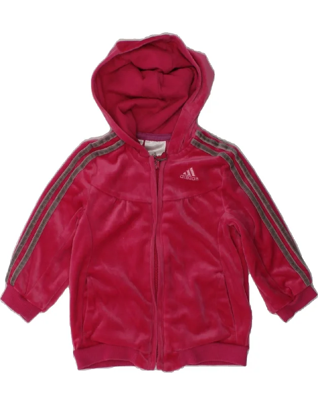 men's classic knit sweaters -ADIDAS Baby Girls Zip Hoodie Sweater 6-9 Months Red Polyester