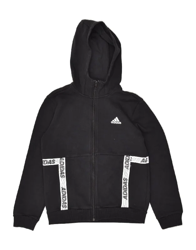 men's cashmere blend sweaters -ADIDAS Boys Graphic Zip Hoodie Sweater 11-12 Years Black Cotton