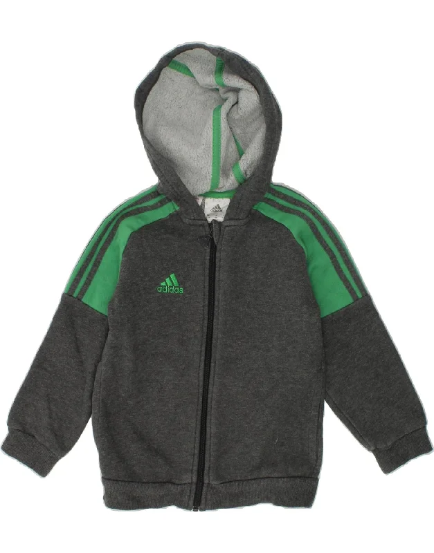 men's hooded sweaters -ADIDAS Boys Graphic Zip Hoodie Sweater 2-3 Years Grey Cotton