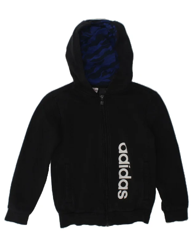 men's short-sleeve sweaters -ADIDAS Boys Graphic Zip Hoodie Sweater 7-8 Years Black Cotton