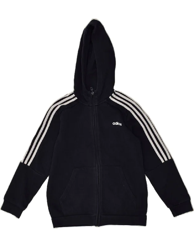 men's short-sleeve sweaters -ADIDAS Boys Zip Hoodie Sweater 11-12 Years Navy Blue Cotton