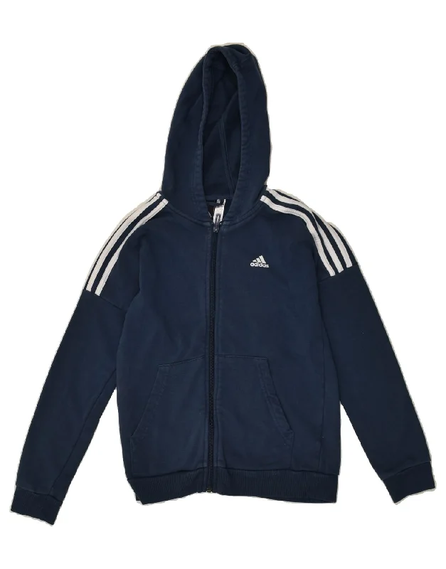 men's knitted pullover sweaters -ADIDAS Boys Zip Hoodie Sweater 11-12 Years Navy Blue Cotton