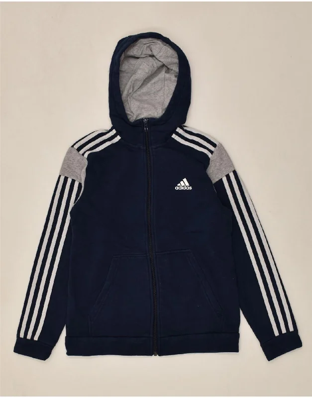 men's performance knit sweaters -ADIDAS Boys Zip Hoodie Sweater 11-12 Years Navy Blue Cotton