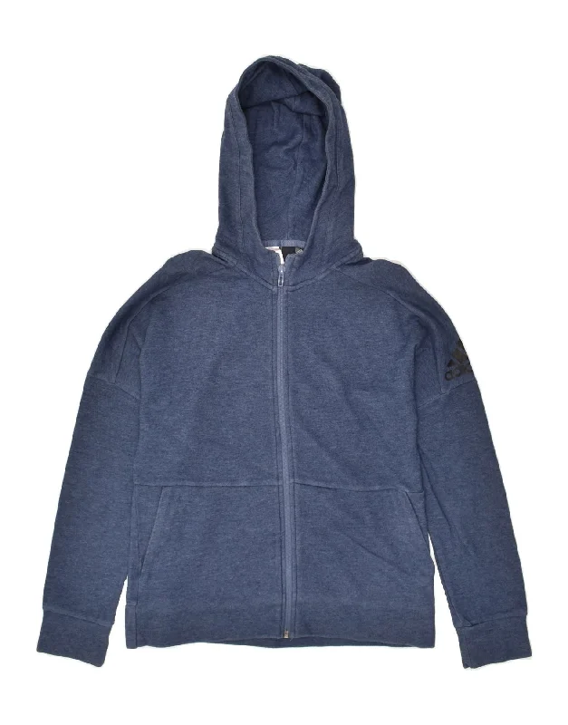 men's premium knit sweaters -ADIDAS Boys Zip Hoodie Sweater 12-13 Years Navy Blue Cotton