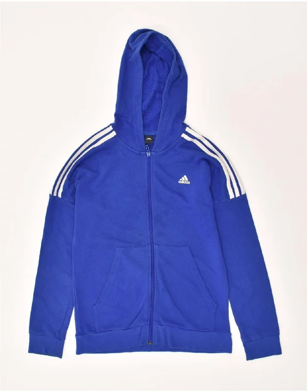 men's turtleneck pullover sweaters -ADIDAS Boys Zip Hoodie Sweater 13-14 Years Blue Cotton