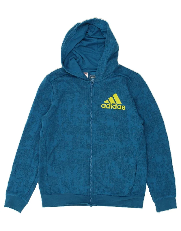 men's breathable cotton sweaters -ADIDAS Boys Zip Hoodie Sweater 13-14 Years Blue Spotted Polyester