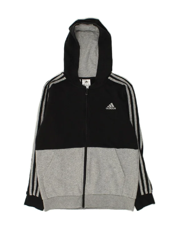 men's patterned sweaters -ADIDAS Boys Zip Hoodie Sweater 13-14 Years Grey Colourblock Cotton