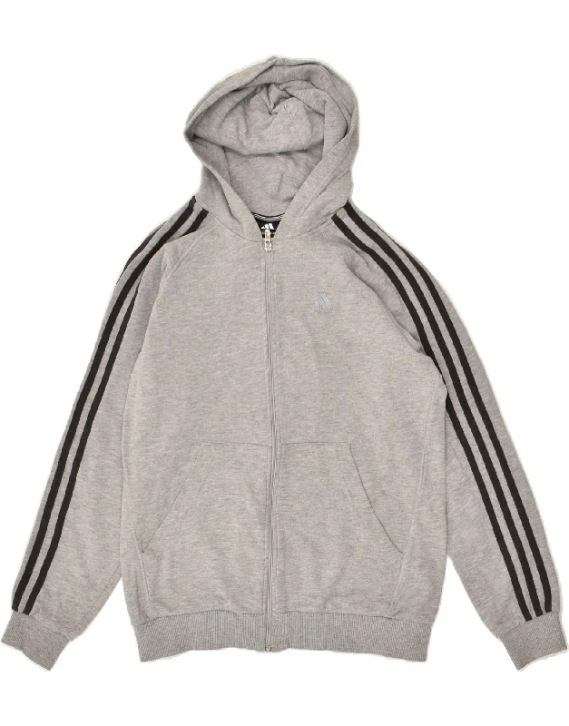 men's elegant cardigans -ADIDAS Boys Zip Hoodie Sweater 13-14 Years Grey Cotton