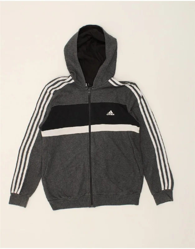 men's premium wool sweaters -ADIDAS Boys Zip Hoodie Sweater 13-14 Years Grey Cotton