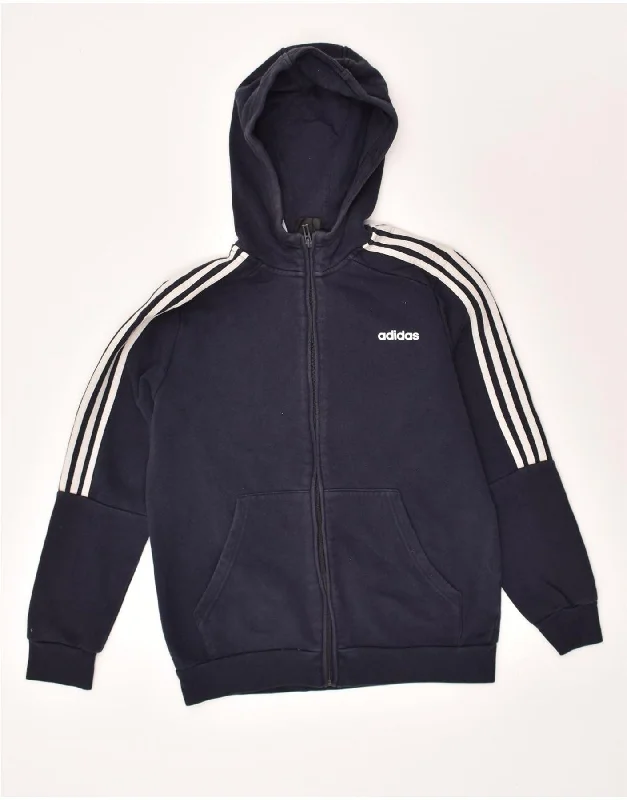 men's soft knit sweaters -ADIDAS Boys Zip Hoodie Sweater 13-14 Years Navy Blue Cotton