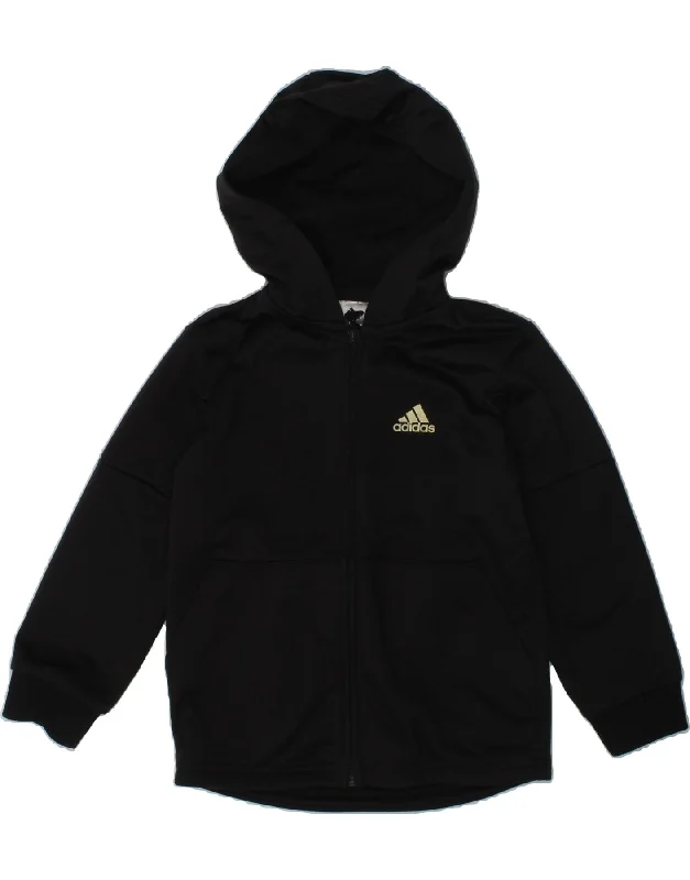 men's knitted sweaters -ADIDAS Boys Zip Hoodie Sweater 3-4 Years Black Polyester