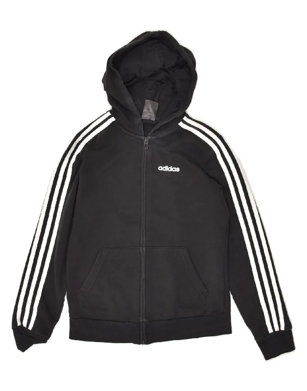 men's wool sweater vests -ADIDAS Boys Zip Hoodie Sweater 8-9 Years Black Cotton