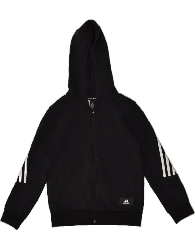 men's chunky knit sweaters -ADIDAS Boys Zip Hoodie Sweater 9-10 Years Black Cotton