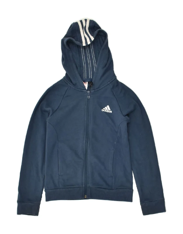 men's cardigan knitwear -ADIDAS Boys Zip Hoodie Sweater 9-10 Years Navy Blue Cotton