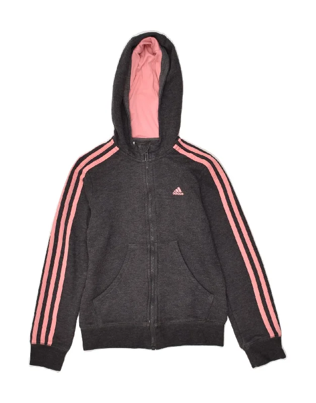 men's knit cardigans -ADIDAS Girls Climalite Zip Hoodie Sweater 9-10 Years Grey Cotton