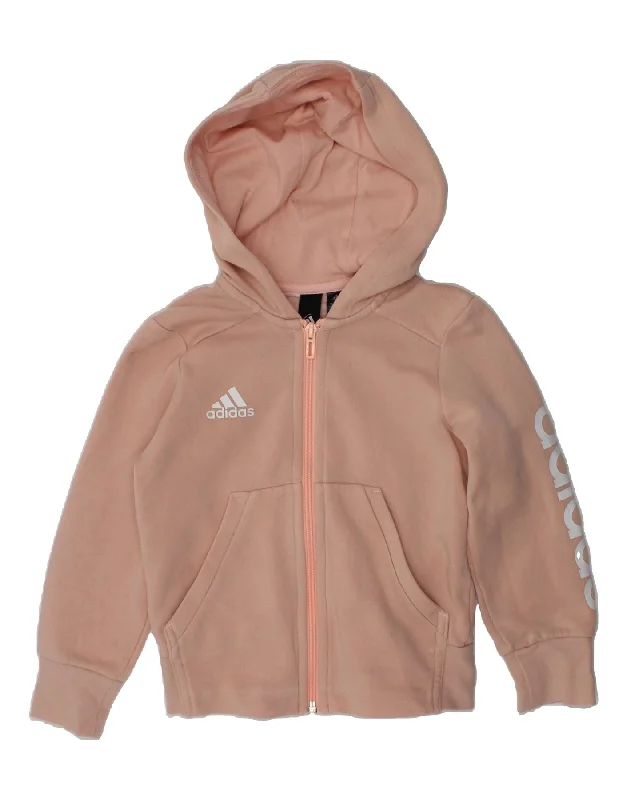 men's winter sweaters -ADIDAS Girls Graphic Zip Hoodie Sweater 5-6 Years Beige Cotton