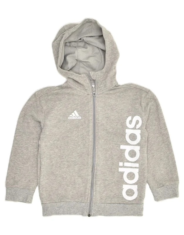 men's warm knitwear sweaters -ADIDAS Girls Graphic Zip Hoodie Sweater 6-7 Years Grey Cotton