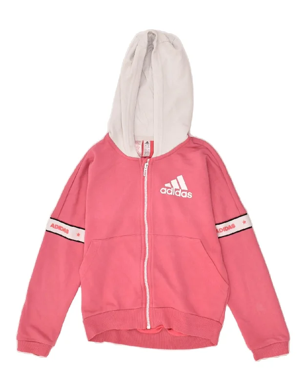 men's cashmere blend sweaters -ADIDAS Girls Graphic Zip Hoodie Sweater 9-10 Years Pink Colourblock Cotton