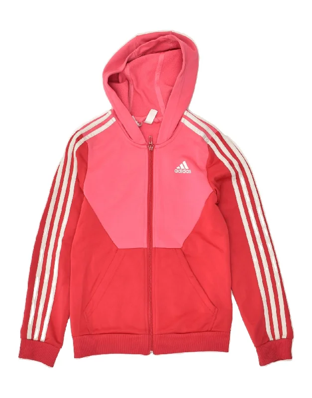 men's casual knit sweaters -ADIDAS Girls Zip Hoodie Sweater 11-12 Years Red Colourblock Polyester