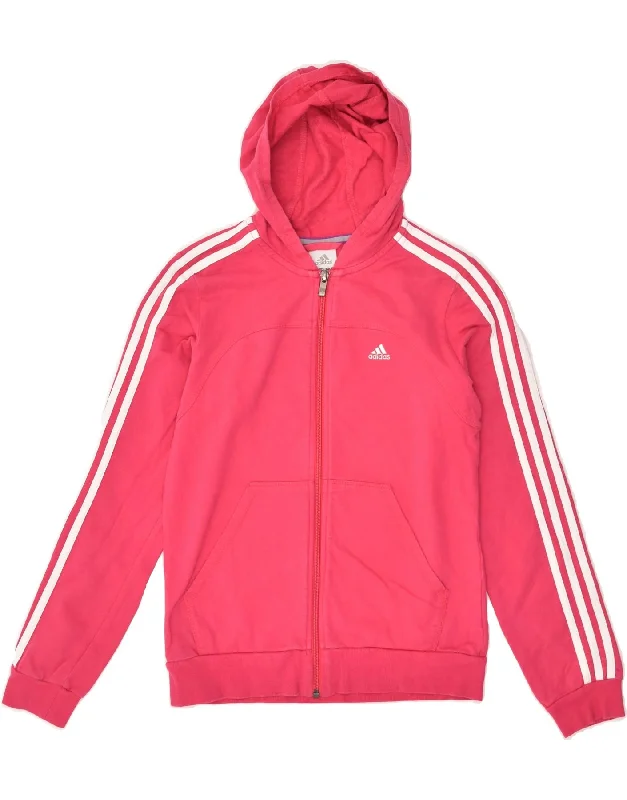 men's thick knit sweaters -ADIDAS Girls Zip Hoodie Sweater 13-14 Years Pink Cotton