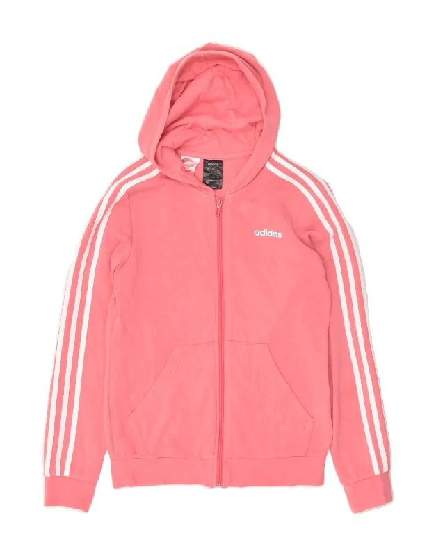 men's textured sweaters -ADIDAS Girls Zip Hoodie Sweater 13-14 Years Pink Cotton