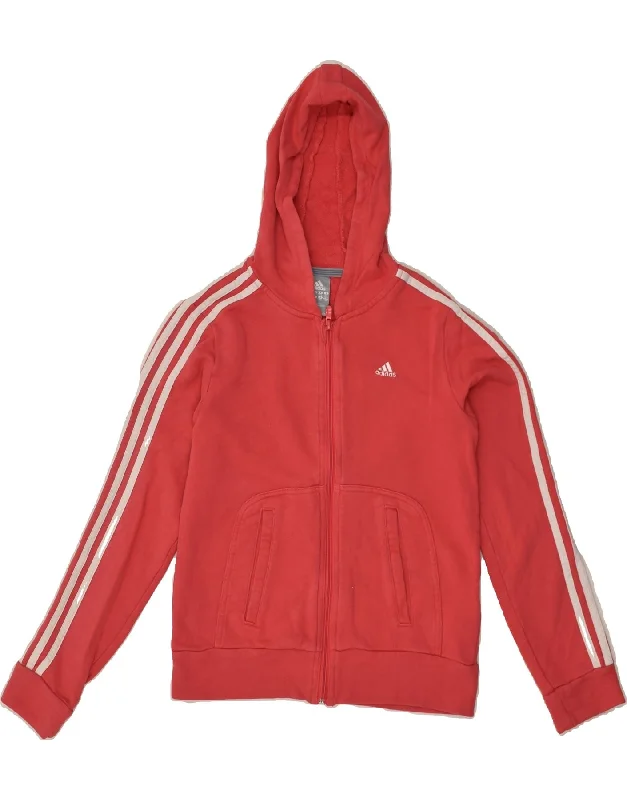 men's patterned sweaters -ADIDAS Girls Zip Hoodie Sweater 13-14 Years Red Cotton