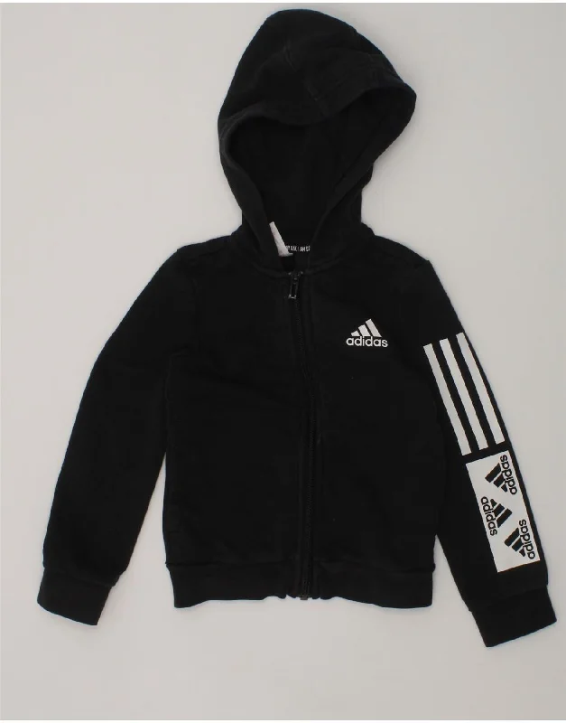 men's ribbed cardigans -ADIDAS Girls Zip Hoodie Sweater 5-6 Years Black Cotton