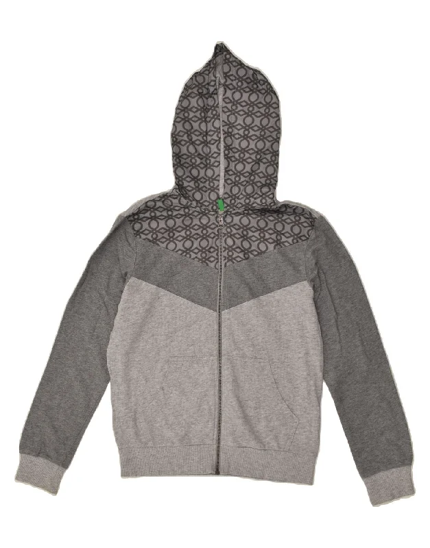 men's performance sweaters -BENETTON Boys Zip Hoodie Sweater 11-12 Years 2XL Grey Colourblock