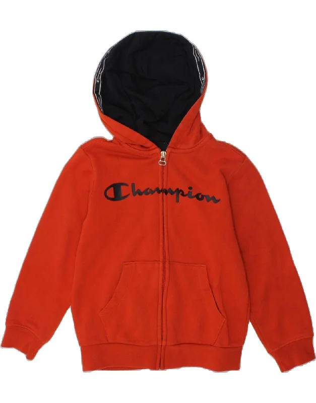 men's modern fit sweaters -CHAMPION Boys Graphic Zip Hoodie Sweater 5-6 Years XS Orange