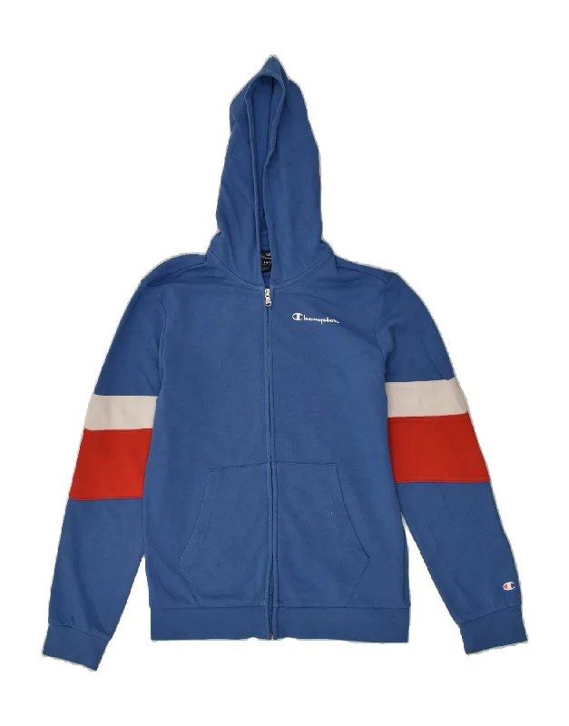 men's hooded sweaters -CHAMPION Boys Zip Hoodie Sweater 13-14 Years XL Blue Cotton