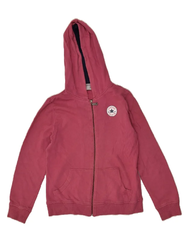 men's slim-fit sweaters -CONVERSE Girls Zip Hoodie Sweater 13-14 Years Pink Cotton