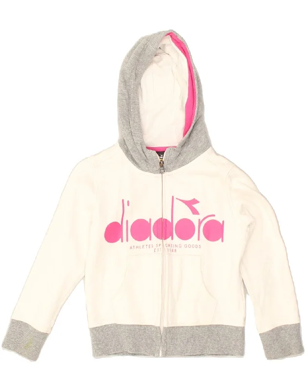 men's heavy-duty knit sweaters -DIADORA Girls Graphic Zip Hoodie Sweater 5-6 Years Small Off White Cotton