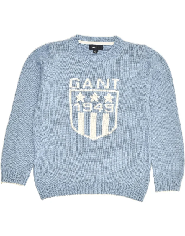 men's cashmere pullovers -GANT Boys Graphic Crew Neck Jumper Sweater 9-10 Years Large  Blue Cotton