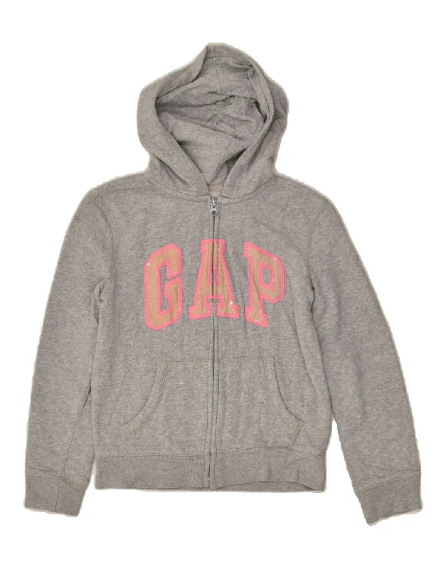 men's breathable wool sweaters -GAP Girls Graphic Zip Hoodie Sweater 11-12 Years XL Grey Cotton