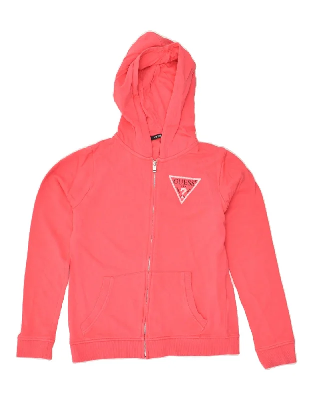 men's cozy fleece pullovers -GUESS Girls Zip Hoodie Sweater 11-12 Years Pink Cotton