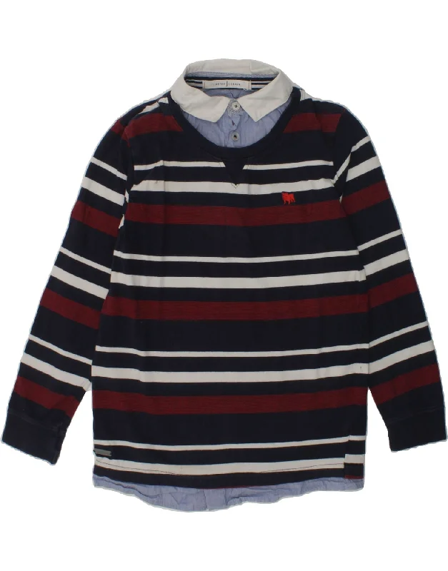 men's colorful wool sweaters -JASPER CONRAN Boys Polo Neck Jumper Sweater 9-10 Years Navy Blue Striped