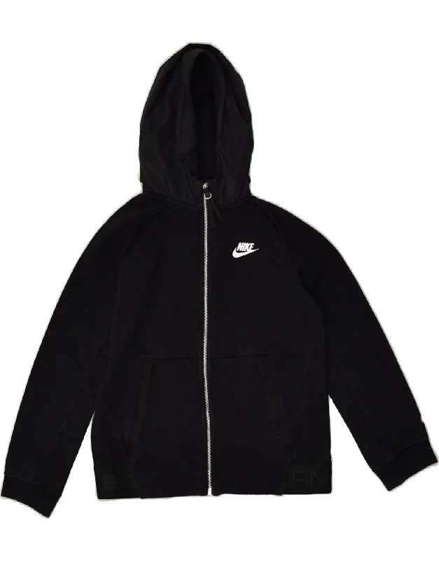 men's luxury sweaters -NIKE Boys Graphic Zip Hoodie Sweater 10-11 Years Medium Black Cotton