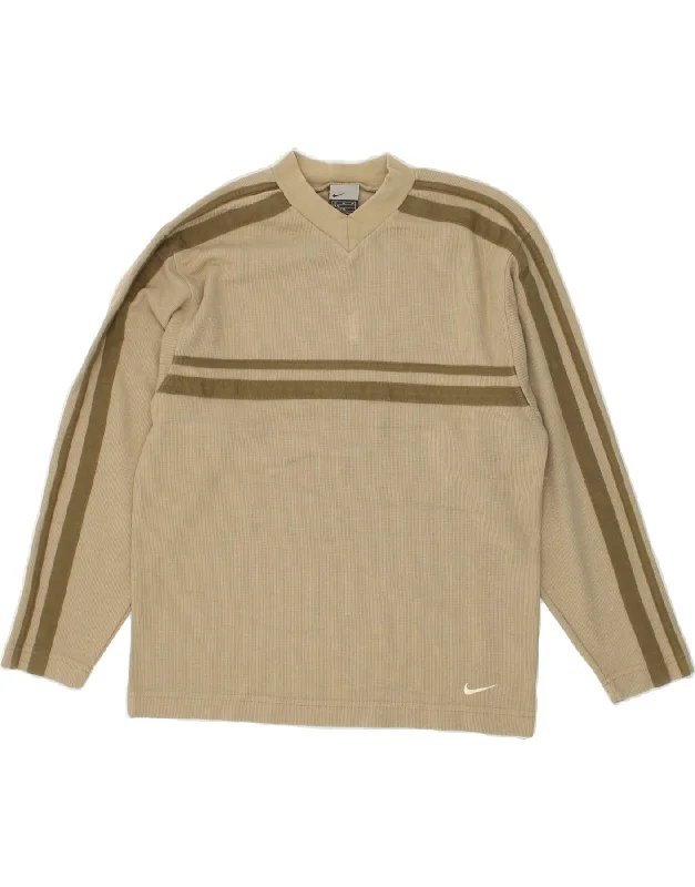 men's designer sweaters -NIKE Boys V-Neck Jumper Sweater 10-11 Years Medium Beige Cotton