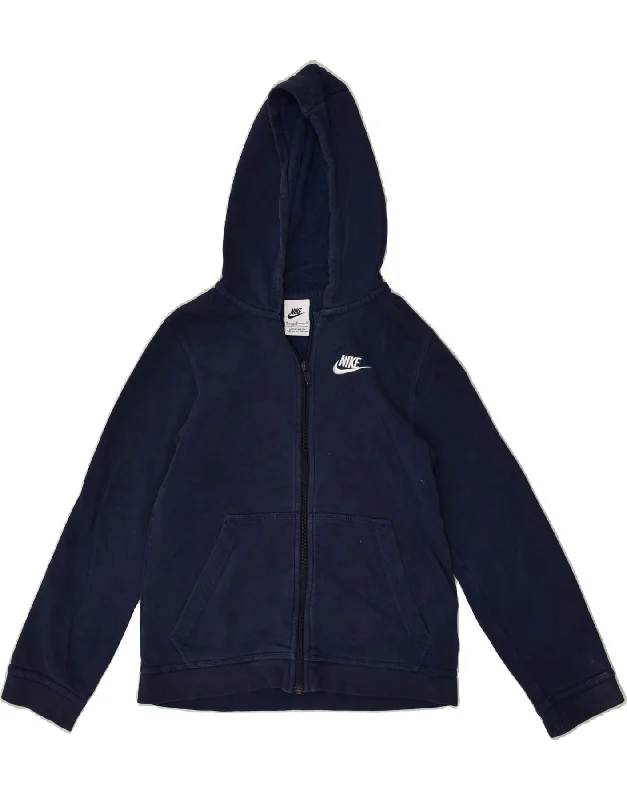 men's ribbed sweaters -NIKE Boys Zip Hoodie Sweater 10-11 Years Medium Navy Blue Cotton