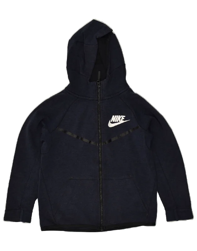 men's sweater for office -NIKE Boys Zip Hoodie Sweater 10-11 Years Medium Navy Blue Cotton