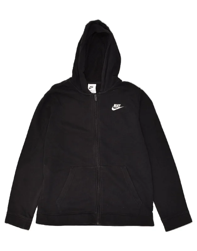 men's outdoor sweaters -NIKE Boys Zip Hoodie Sweater 13-14 Years XL Black Cotton