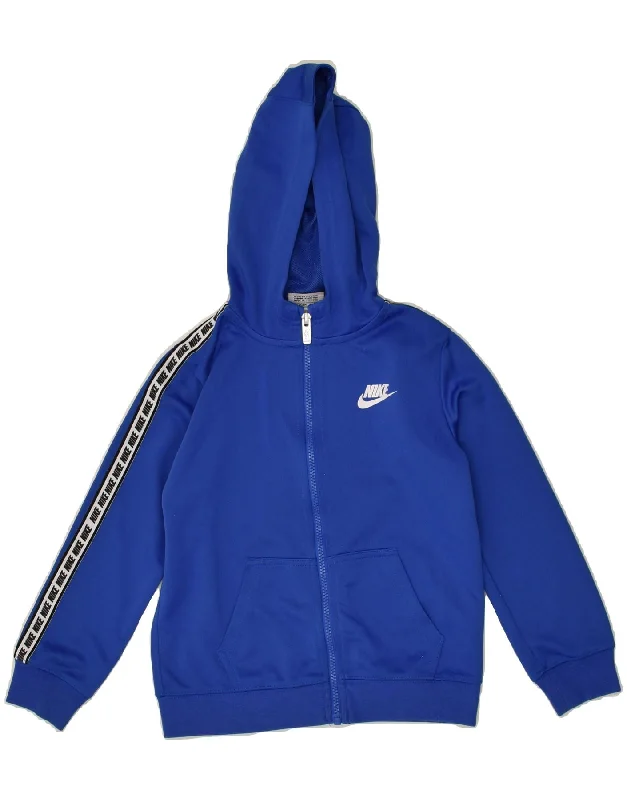 men's comfortable sweaters -NIKE Boys Zip Hoodie Sweater 6-7 Years Blue Polyester