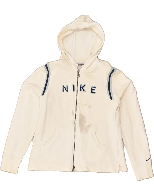 men's stylish cardigans -NIKE Girls Graphic Zip Hoodie Sweater 12-13 Years Large White Cotton