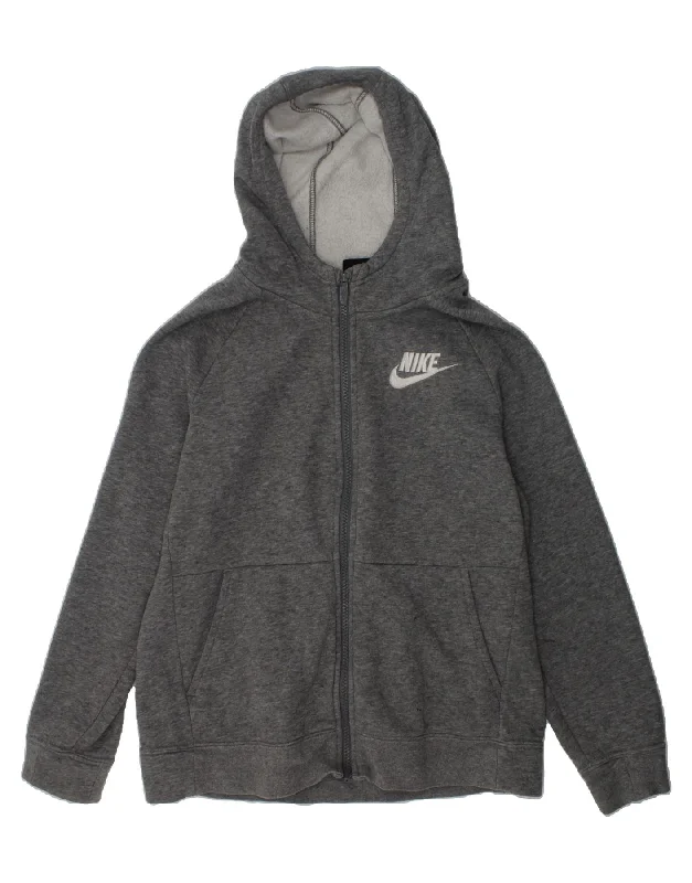 men's slim-fit sweaters -NIKE Girls Zip Hoodie Sweater 12-13 Years Large Grey Cotton