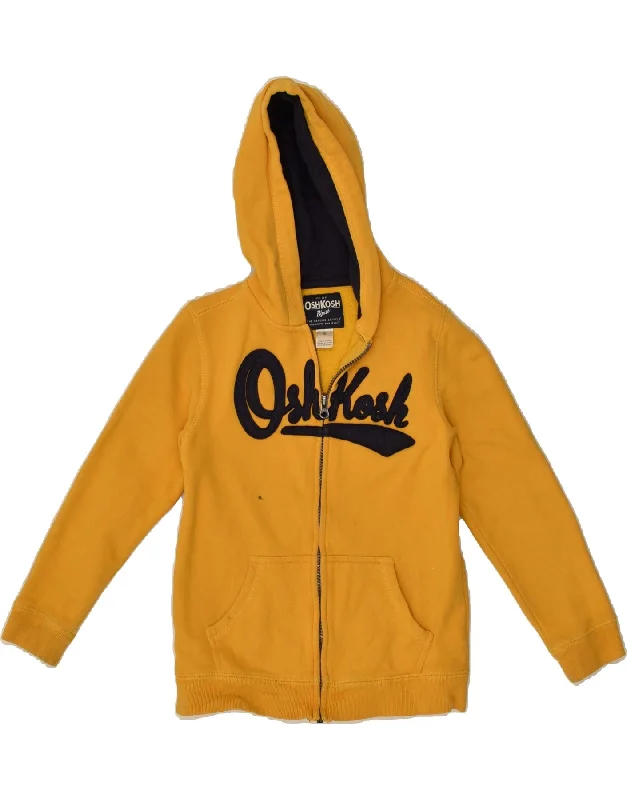 men's textured sweaters -OSH KOSH Boys Graphic Zip Hoodie Sweater 7-8 Years Yellow Cotton