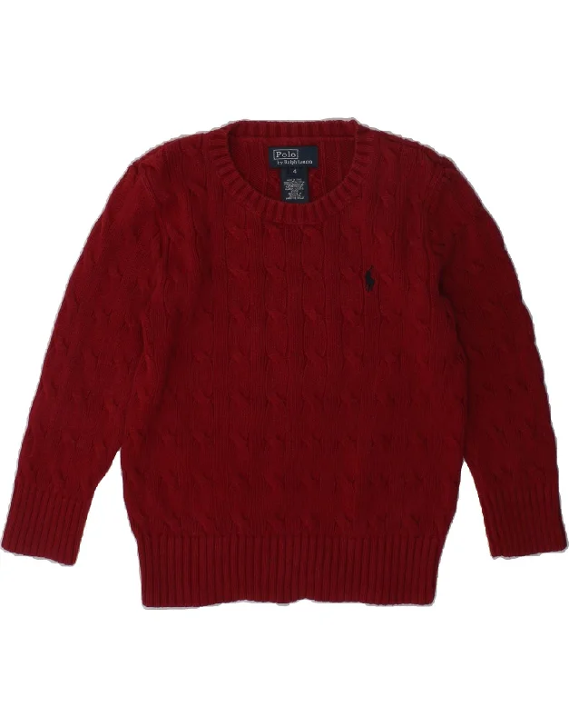 men's wool-blend sweaters -POLO RALPH LAUREN Boys Crew Neck Jumper Sweater 3-4 Years Red Cotton