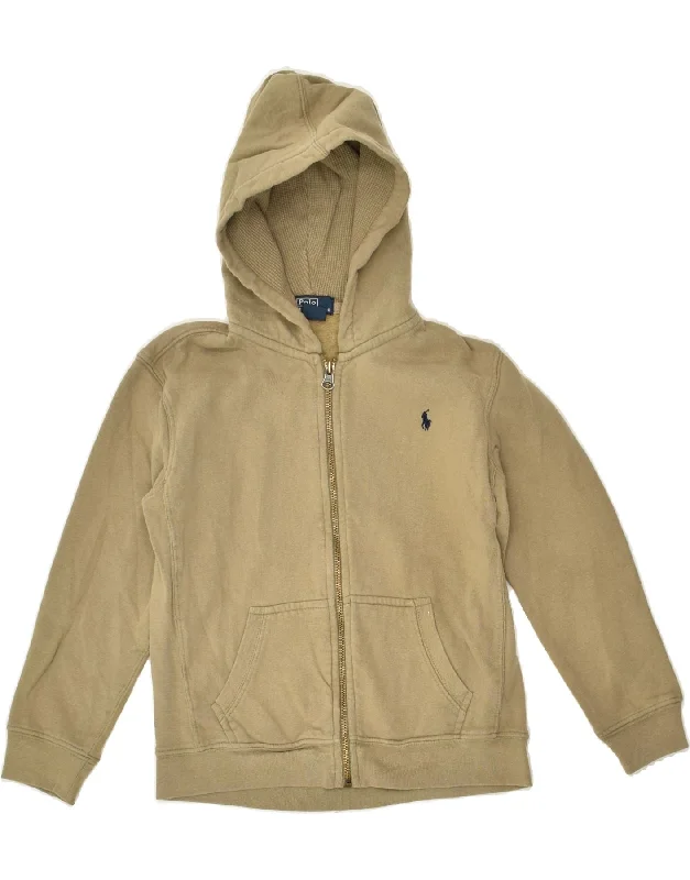 men's thermal sweaters -POLO RALPH LAUREN Boys Zip Hoodie Sweater 8-9 Years Beige Cotton