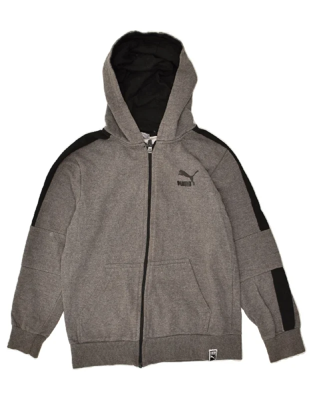 men's comfortable pullover sweaters -PUMA Boys Graphic Zip Hoodie Sweater 10-11 Years Medium Grey Colourblock