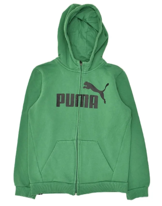 men's formal wool sweaters -PUMA Boys Graphic Zip Hoodie Sweater 13-14 Years Green Cotton